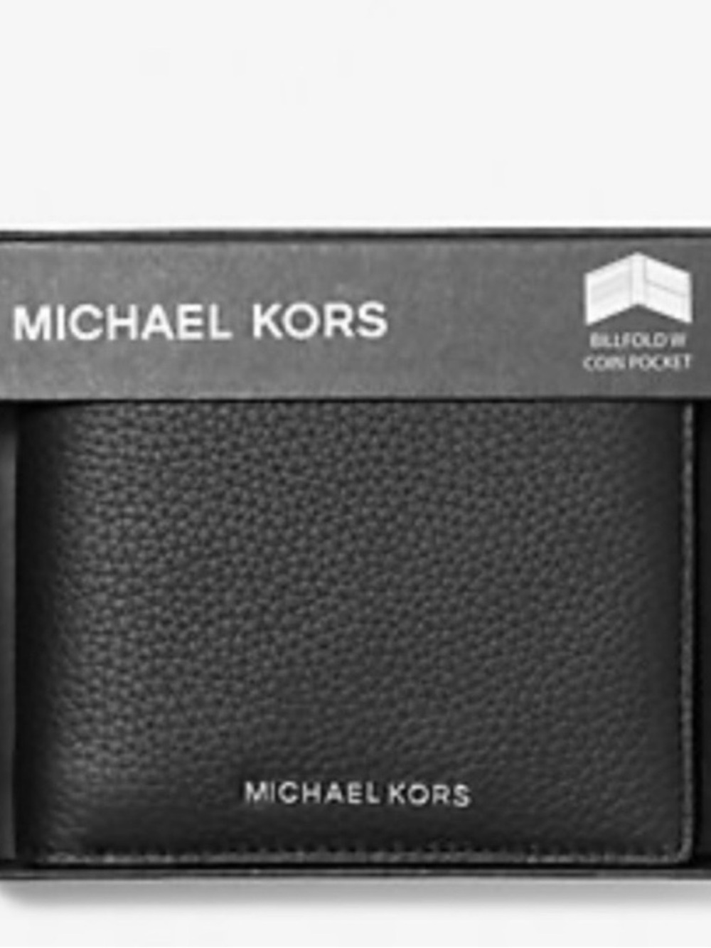 Michael Kors Black Pebble Leather Bi-Fold Wallet with Gold Logo